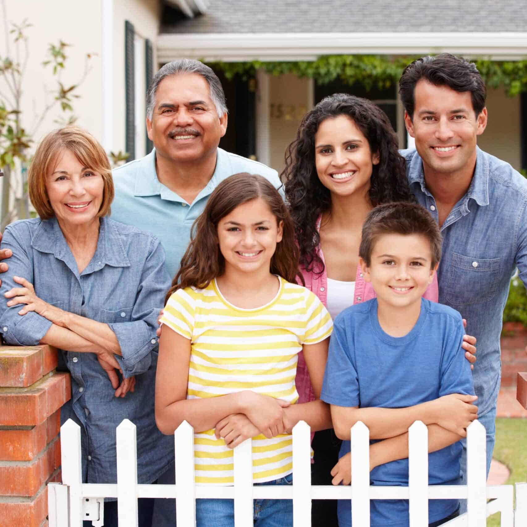 Hispanic family outside home