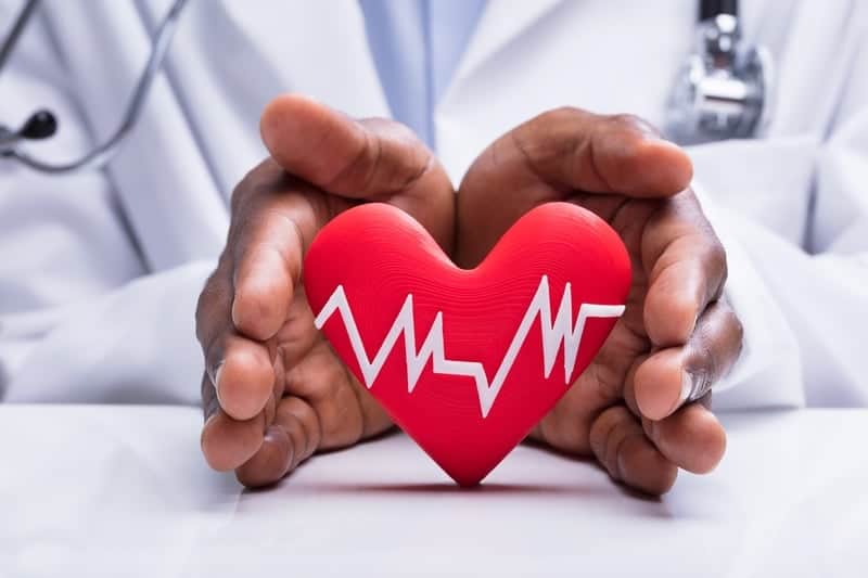 hands holding heart with heart beat on it