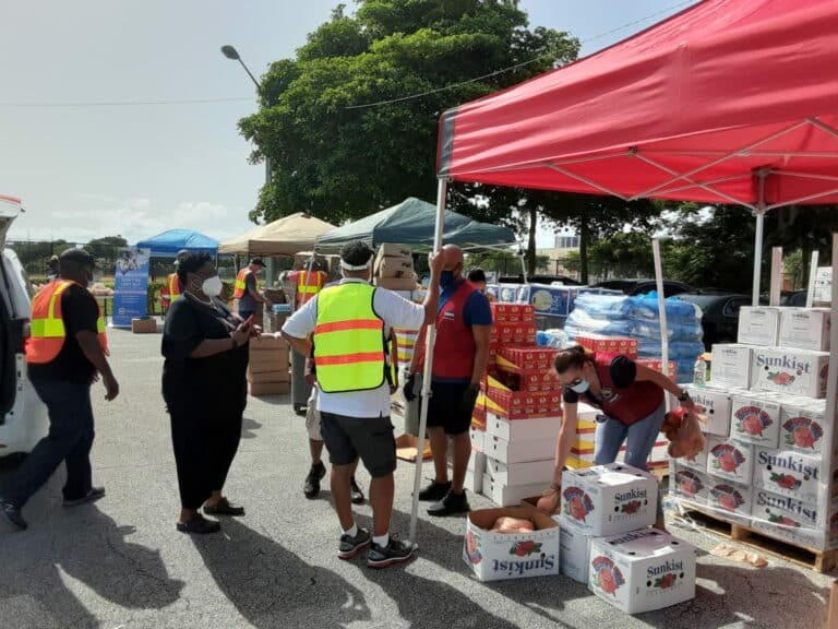 volunteers at a food drive